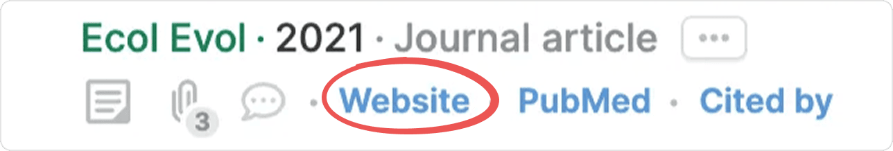 The Website link circled in a reference’s row of links, alongside PubMed and Cited by.